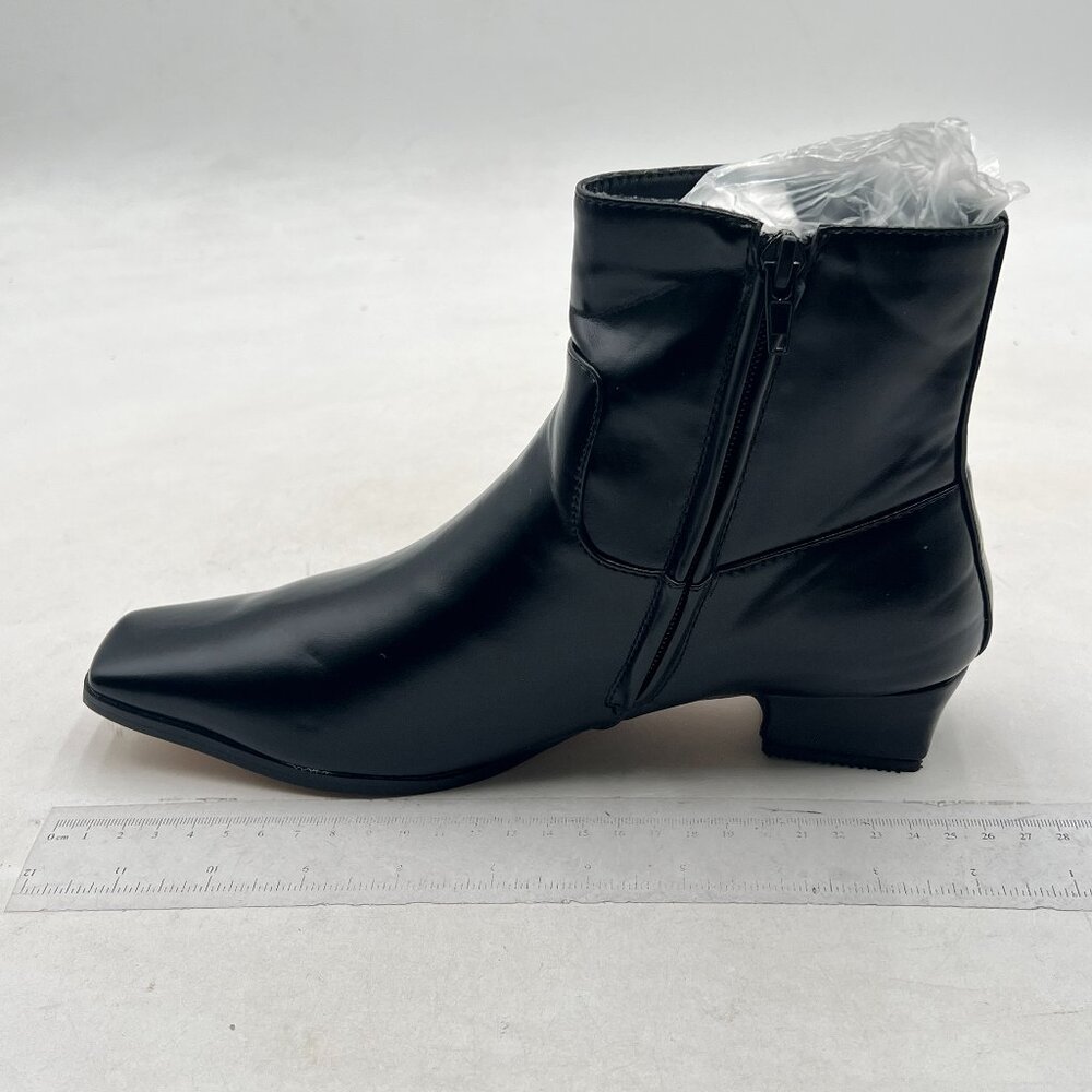 Black Square Toe Side Zipper Ankle Boot Block Low Heel Short Boots Warm Booties